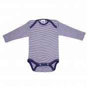 Stripy Long-Sleeved Baby-Body in Organic Merino Wool & Silk