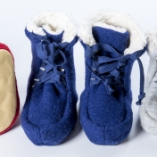 Long Boiled Wool Lace Up Booties with Fleece Lining