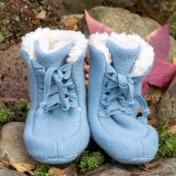 Long Boiled Wool Lace Up Booties with Fleece Lining