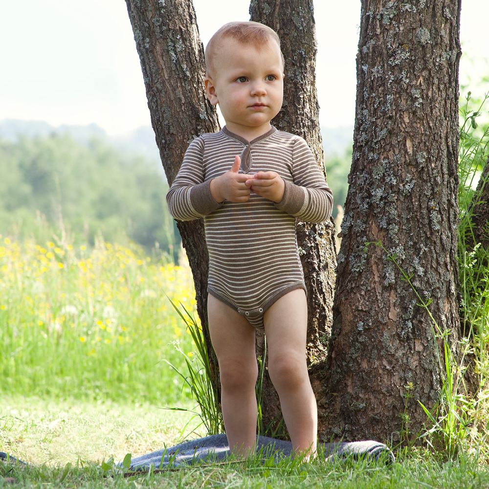 Organic Wool/Silk Long-Sleeved Baby Body With Front Popper