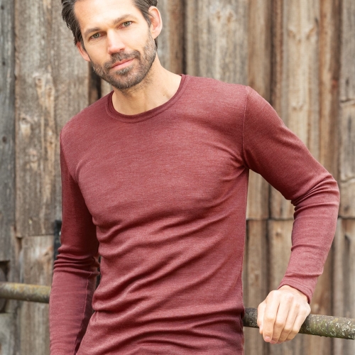 Men\'s Long-Sleeved Vest Top In Organic Merino Wool/Silk Blend