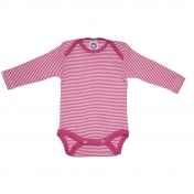 Stripy Long-Sleeved Baby-Body in Organic Merino Wool & Silk