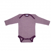 Stripy Long-Sleeved Baby-Body in Organic Merino Wool & Silk