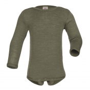 Long-Sleeved Baby-Body in Wool/Silk Blend with Shoulder Poppers