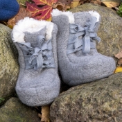 Long Boiled Wool Lace Up Booties with Fleece Lining