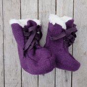 Long Boiled Wool Lace Up Booties with Fleece Lining