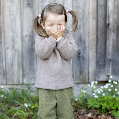 Organic Merino Wool Fleece Raglan Jumper with Wooden Buttons