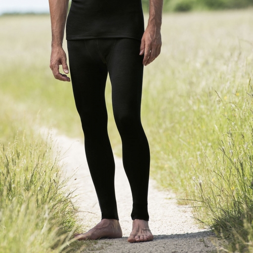 Men's Long-Underwear Pants, Organic Wool-Silk, Black, size S
